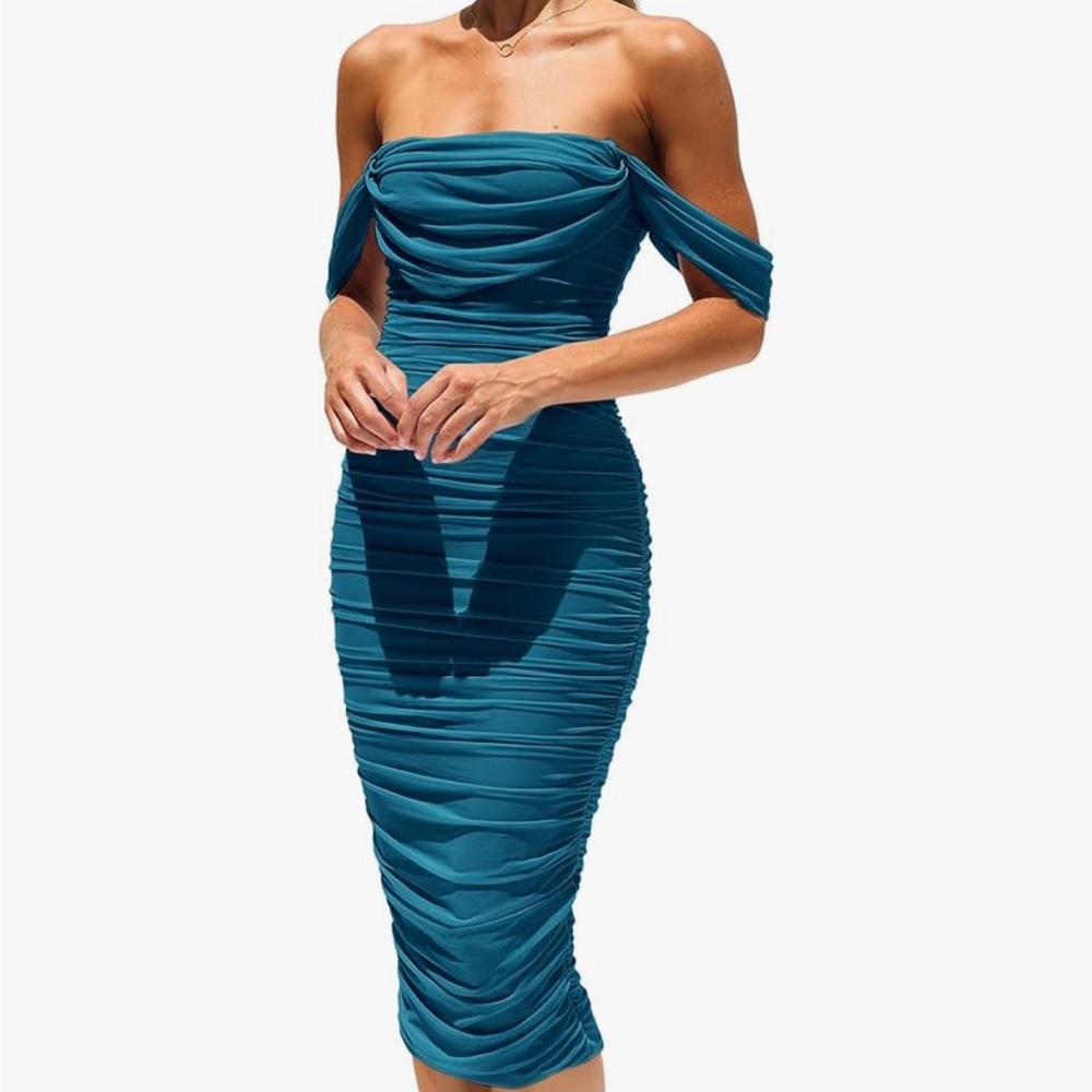 Elegant Teal Off-Shoulder Dress Size Medium Worn Once
